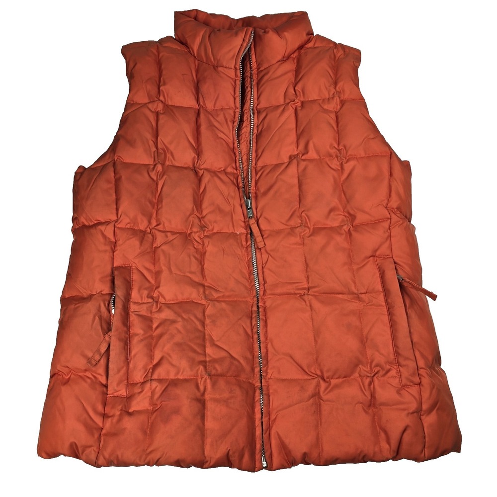 GAP Puffer Vest‎ Mens Medium Orange Quilted Down Filled Nylon Sleeveless Jacket